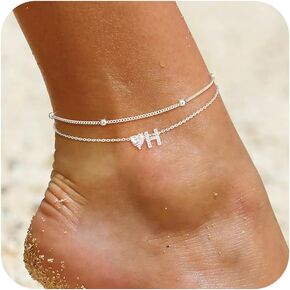 Love Heart Initial Silver Anklets for Women Waterproof Dainty Silver Plated CZ Anklet Trendy Fashion Jewelry Gifts for Women in Kuwait
