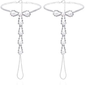 Kokoma Pearl Barefoot Sandals Anklet with Toe Ring Rhinestone CZ Summer Foot Chain Ankle Bracelet Ankle Chain Foot Jewelry Dainty Party Accessories