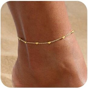 Kyerlyn Gold Ankle Bracelets for Women non tarnish,14K Gold Waterproof Anklets Link Beaded Set Layered Shark Anklet for Women Gold Jewelry Gift