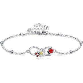 Ladybug Gifts 925 Sterling Sliver Ladybug Anklet Bracelets Jewelry Gifts for Women Mother Friend
