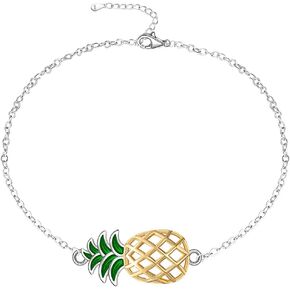 Pineapple Anklet Yellow Pineapple Anklets for Women Sterling Silver Pineapples Jewelry Beach Themed Summer Valentines Gifts White Gold Adjustable