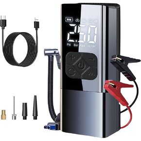 Tire Inflator Portable Air Compressor with Jump Starter - 150PSI & 8000mAh Car Battery Jump Starter with Tire Pressure Gauge,Electric Air Pump for Car Tires,Motorcycle,Bike, Balls