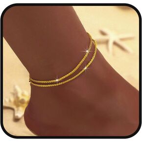 S925 Sterling Silver Anklets Dainty 14K Gold Plated Waterproof Ankle Bracelets Rhinestone Cross Layered Anklet Chain Glitter Fashion Foot Jewelry for Women
