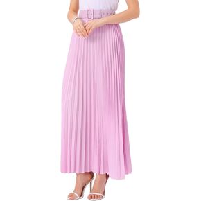 تنورة Allegra K Long Long Pleate لخصر النساء المرن المرن مع حزام الأرجوحة A-LINE MAXI SKIRT