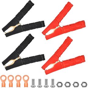 Jumper Cable Clamps, 4 Inch Heavy Duty Pure CopperBattery Clamps, Car Battery Charger Clamps, Jumper Cable Ends for Power Replacements Under 5AWG Battery Cables 12V/24V/36V (4 Pack)