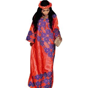 HD West African Bazin Dress for Woman Floral Embroidery African Female Native Maxi Dresses