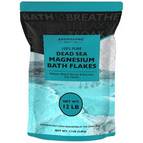 Aromasong Magnesium Flakes from The Dead Sea, 12 LB Resealable Pack (Packaging May Very) - Muscle Relaxing Magnesium Chloride Bath Salts Soak for Headaches, Stress & Leg Discomfort
