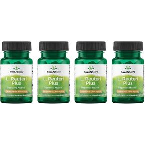 Swanson L. Reuteri Probiotic Plus w/L. Rhamnosus L. Acidophilus & FOS Prebiotic Digestive Support - Promotes Gut Health w/ 7 Billion CFU per Capsule - (30 Veggie Capsules) (4 Pack)