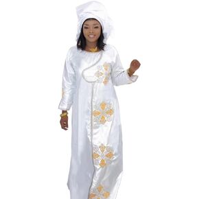 HD West African Bazin Dress for Woman Floral Embroidery African Female Native Maxi Dresses in Saudi Arabia