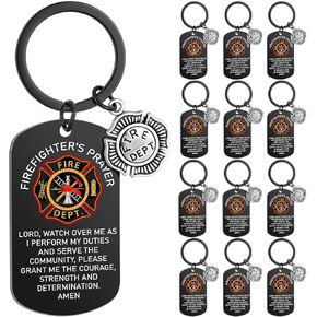 12 PCS Firefighter Firecliate Ceychains Inspirational Firemens keychains for Women Men Dad Home Boyfriend Gifts