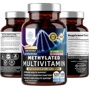 Number One Nutrition Methylated Multivitamin for Women & Men, Natural Daily Multivitamins with Folate, Vitamin B12, Vitamin B2 and B6, Non-GMO, Gluten-Free, 120 Caps