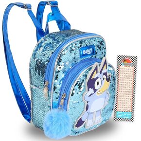 Bluey Mini Backpack for Girls - Bundle with 11" Mini Backpack for Toddlers with Reversible Sequins Plus Bookmark | Bluey Purse for Kids, Girls
