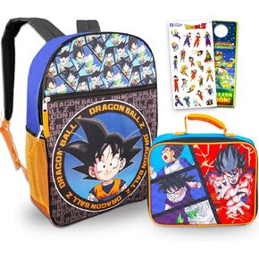 Dragon Ball Z Backpack with Lunch Box - Bundle with 16" Anime Backpack, Lunch Bag, Stickers, More | Dragon Ball Z School Bag for Kids, Boys, Girls