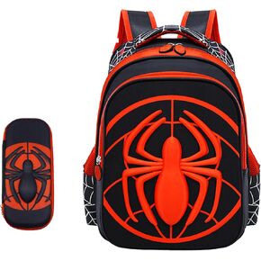 Spider Backpack 3D Comic Schoolbag with Stationery Case 2Pcs Waterproof Lightweight Bookbag for Boys Girls