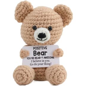 Positive Bear Crochet for Friend Birthday Gifts for Mom Aunt Dad Grandpa Daughter Son, Emotional Coworker Sister Brother Support Gifts Small Cute Stuff Things Inspirational Mental Health Gifts