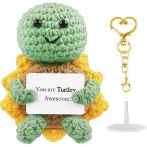 Exlinonline Funny Positive Crochet Animals Frog, Emotional Support Crochet with Positive Messages, Cute Handmade Birthday Gifts for Women Men Teenager Friend Coworker Mothers Day Student Graduation