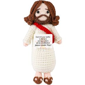 Positive Crochet Jesus, 6.7 Inch Handmade Emotional Knitted Support Jesus Doll with Inspirational Card Christian Crochet Gift for Positivity Faith Christmas Easter Religious Celebrations Holiday Decor