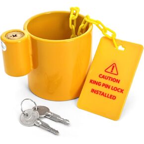 Nicunom 5th Wheel King Pin Lock with Warning Tag, Heavy-Duty Steel Anti Theft Fifth Wheel Trailer Hitch Lock for 5th Wheel, RVs, Semi Trailers, Campers and Containers, Yellow
