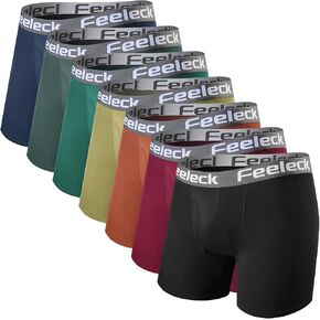 Mens underwear Rayon Boxer Briefs 7-Pack Moisture Wicking with Fly Trunks for Man