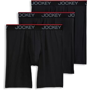Jockey Men للرجال الداخلي chafe prouce الألياف الدقيقة 8.5 "ملاكم الساق الطويل موجز - 3 عبوة ، ليلة سوداء ، ل