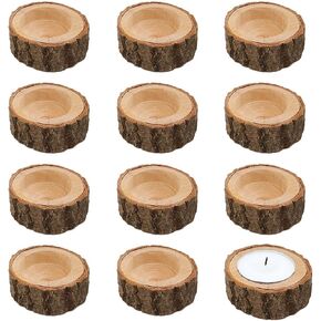 12pcs Wooden Tealight Candle Holder Wood Votive Tealight Holder Tealights Candlestick Pillar Candle Stands for Dining Table Wedding Party(Color:Wood)