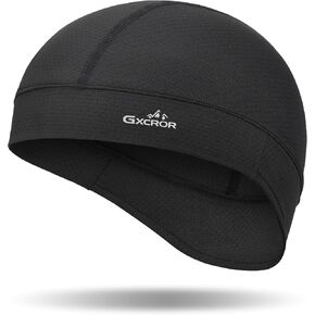 GXCROR Cooling Skull Cap Helmet Liner for Men Women, Moisture Wicking Cycling Cap Motorcycle Hard Hat Liner Soft Running Beanie (Black-Long)