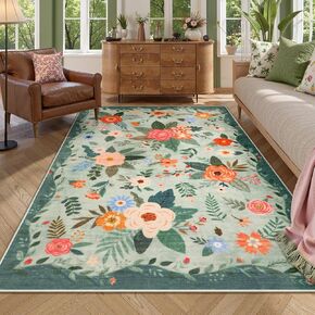 Lahome Floral 8x10 Area Rugs for Living Room,Boho Washable Black Rugs for Bedroom Dining Room,Non Sheddig Thin Carpet Rubber Backed Non Slip for Nursery Classroom Kids Playroom