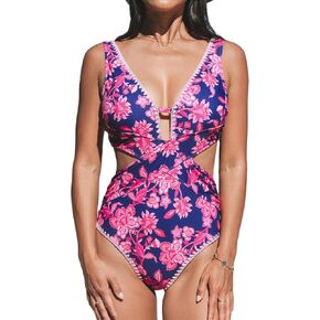 CUPSHE Women's One Piece Swimsuit Plunging Neck Monokini Bathing Suit Cross Front Wide Adjustable Straps