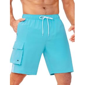Mens Swim Trunks with Compression Liner 9 Inch Bathing Suits Quick Dry Board Shorts Summer Swimsuit with Cargo Pocket
