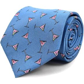 Men's Blue Straight Up & Dirty Martini Cocktail Novelty Necktie Tie