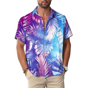 قمصان رجالي Kyku Hawaiian غير رسمية: شاطئ العطلات الزردية الزر أسفل قميص قصير الأكمام مع جيب