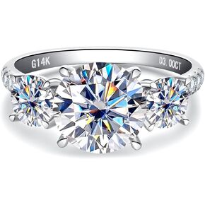CADYNO Solid 14k White Gold 3cttw Six Prong Solitaire Moissanite Ring, 14K Real Gold Gift for Wedding, Engagement And Anniversary Promise Rings With Certificate