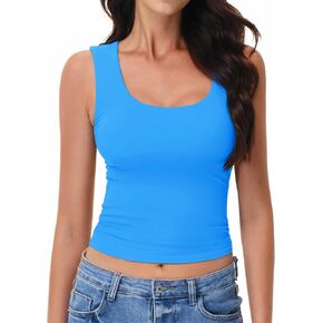 YUCOLEN Women's Double Lined Tank Top Fitted Scoop Neck Casual Cami Basic Summer Sleeveless Tops