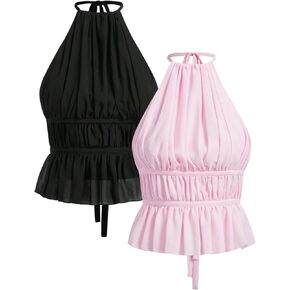 Shenhe Women's Sexy Backless Back Halter Top Ruched Ruched Hend Out Out Top 2 Pack