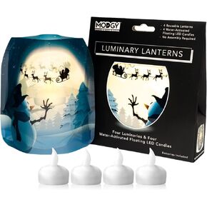 MODGY Luminary Lanterns 4-Pack - Floating LED Candles with Batteries Included - Luminaries are Great for Weddings, Parties, Patios & Celebrations of All Kinds (Frosty)