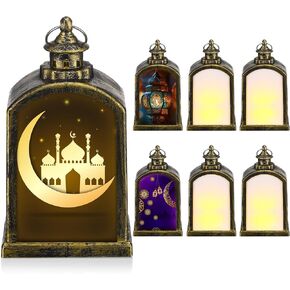 6 Pcs Ramadan Lanterns Sublimation Candle Mini Blank LED Hanging Lantern Ramadan Lantern Lights for Indoor Outdoor Decor Eid Mubarak Gift(Black)