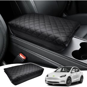 Center Console Cover Fits Model 3 Model Y 2016-2023 Tesla Armrest Box Protective Cover Center Console Cushion Middle Leather Console Cover Accessories