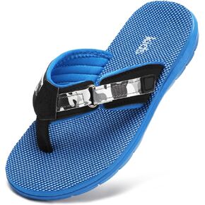 Flip Flops Boys Sandals Summer Beach Non Slip Outdoor & Intdoor Little/Big Boys Adjustable Comfortable Soft Bathroom Pool Swimming Shower Home House Sport Black Blue Big Kid 6