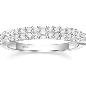eamti 925 sterling الفضة الزفاف نطاقات الزفاف للنساء baguette round Zirconia الوعد القابل للتكديس لحجمها 4-10