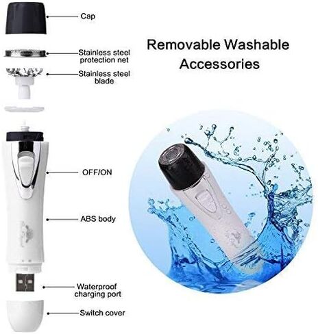 AmElegant Facial Hair Removal for Women - Painless Nose Hair Trimmer - Waterproof Rechargeable Portable Hair Remover for Ear, Peach Fuzz, Chin, Upper Lip, Mustaches, Legs (Pink) in Kuwait