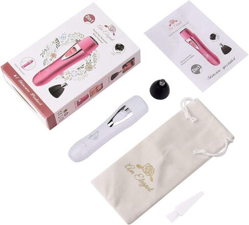AmElegant Facial Hair Removal for Women - Painless Nose Hair Trimmer - Waterproof Rechargeable Portable Hair Remover for Ear, Peach Fuzz, Chin, Upper Lip, Mustaches, Legs (Pink) in Kuwait