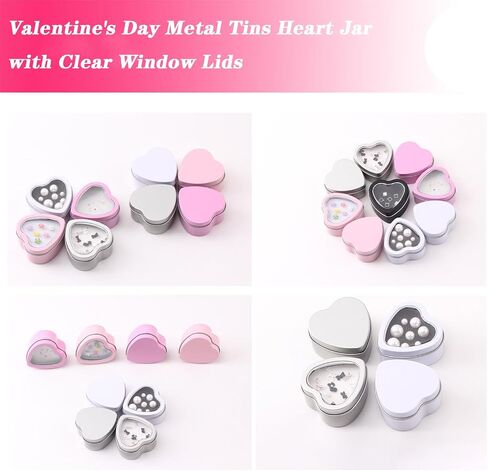 16 Pcs Metal Tins Jar 2 OZ Empty Heart Shaped Tins with Clear Window Lid for Candle Jars Art Crafts Candies Party Favors (White) in Kuwait