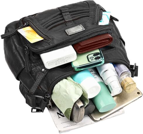 Womens Crossbody Bag Soft Leather Handbags Multi Pocket Satchel Waterproof Hobo Shoulder Bag Messenger Bag in Saudi Arabia