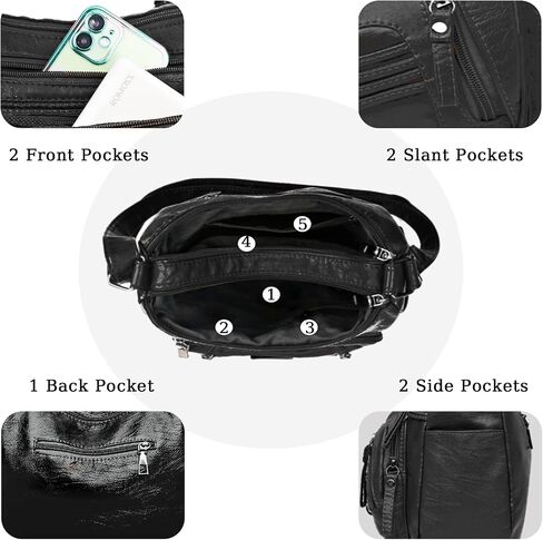 Womens Crossbody Bag Soft Leather Handbags Multi Pocket Satchel Waterproof Hobo Shoulder Bag Messenger Bag in Saudi Arabia