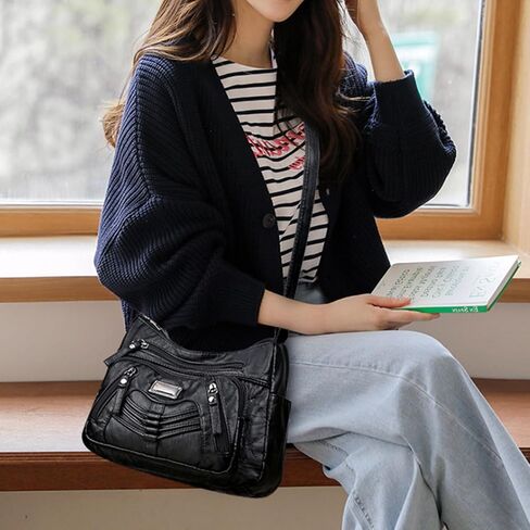 Womens Crossbody Bag Soft Leather Handbags Multi Pocket Satchel Waterproof Hobo Shoulder Bag Messenger Bag in Saudi Arabia