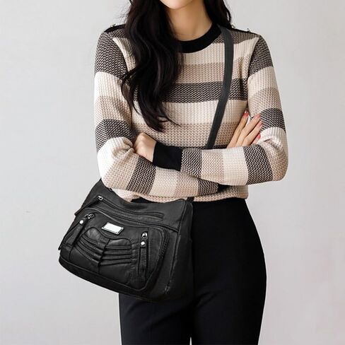Womens Crossbody Bag Soft Leather Handbags Multi Pocket Satchel Waterproof Hobo Shoulder Bag Messenger Bag in Saudi Arabia