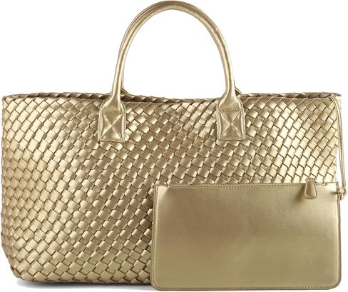 Woven Tote Bag Large Vegan Leather Bucket Bag, Fashion Handwoven Shopper Bags for Women in Saudi Arabia