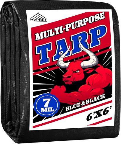 TARP 6x6 مقاوم للماء 7mil الأزرق/الأسود TARPs TARP UV مقاومة في الهواء الطلق للتخييم ، أسطح المنازل ، الساحات ، حمامات السباحة ، المركبات ، القوارب بواسطة MVPNET in Saudi Arabia