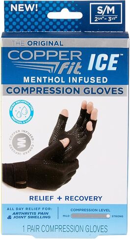 Copper Fit ICE Compression Gloves Infused with Menthol, Black, Small/Medium in Saudi Arabia
