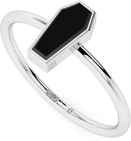 Coffin Shape Natural Gemstones Stackable Rings for Women in 925 Sterling Silver | Birthstone Jewelry Gifts for Her (Bezel-Set) in Saudi Arabia